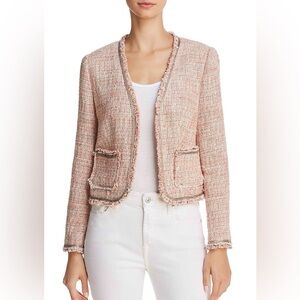 Rebecca Taylor Cream Textured Fringe Trim Blazer